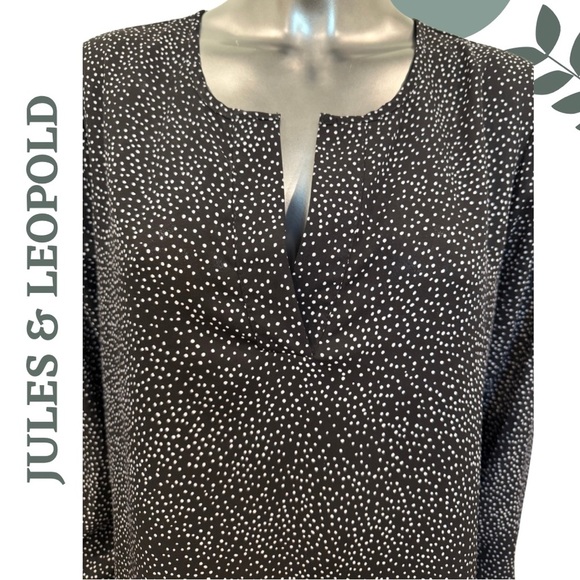 🛍️3/$40 Jules & Leopold Long Sleeve Polka Dot Black White Blouse Medium - Picture 5 of 6